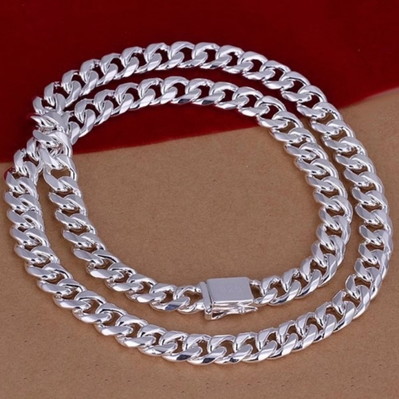 Sterling Silver Chain Link Cuban Necklace Curb Unisex - Picture 2 of 9